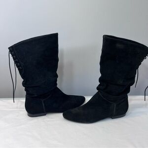 White Mountain black suede franklin slouchy lace tie back boots size 10